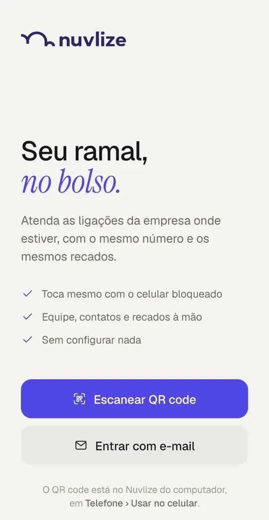Tela de entrada do app Nuvlize